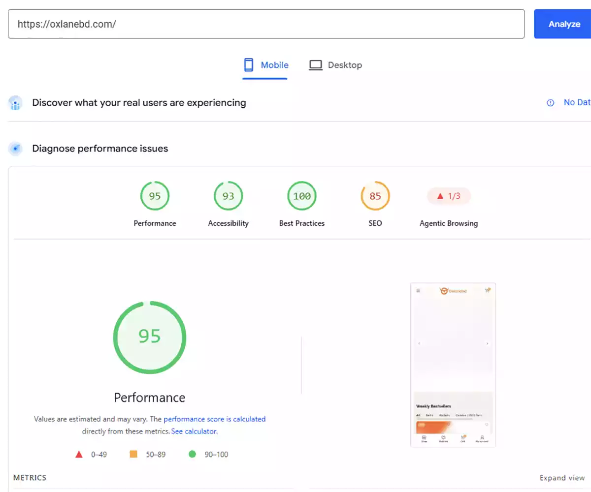 Oxlane BD, a wallet and belt store built with WordPress and WoodMart, I achieved a 90+ website speed score through performance optimization.
